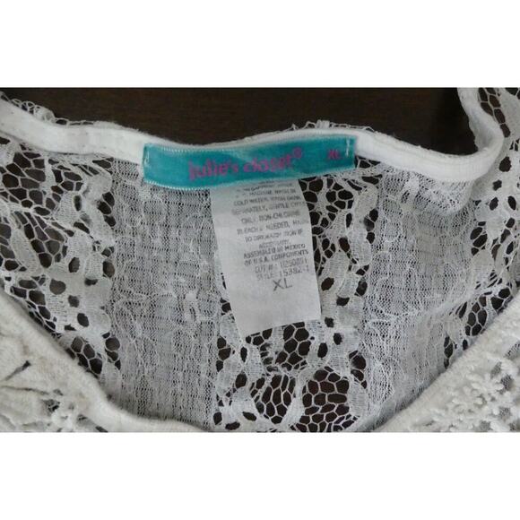 Julies Closet Women's XL White Lace Top Boho Flutter Sheer Coquette Cropped - Picture 5 of 8